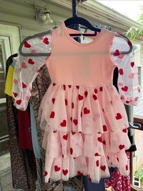 NWT Girls 2/3 youth Pink Heart Tiered Tulle Dress cotton top